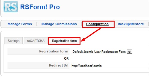 Configure the RSForm!Pro Joomla! registration plugin